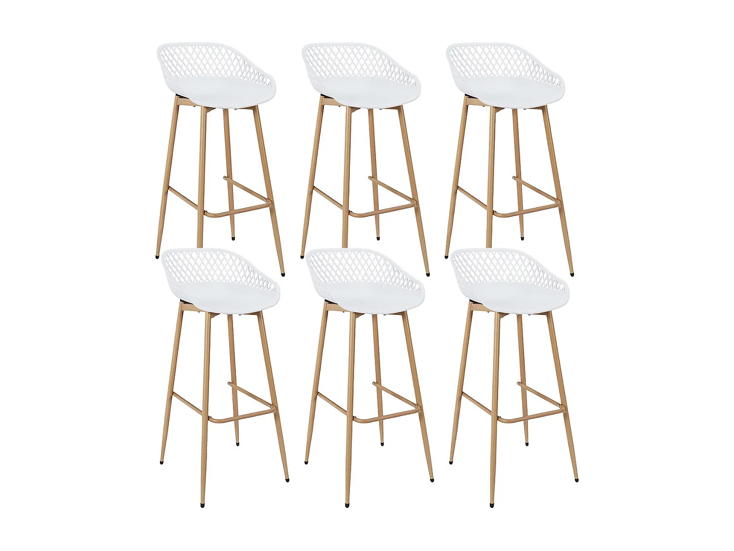 TRESSIE - Lot de 6 Tabourets Blancs Pieds Effet Bois Verni