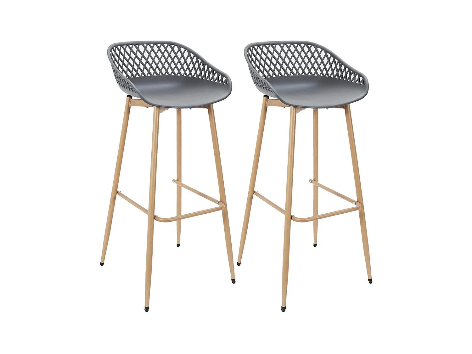 TRESSIE - Lot de 2 Tabourets Gris Pieds Effet Bois Verni