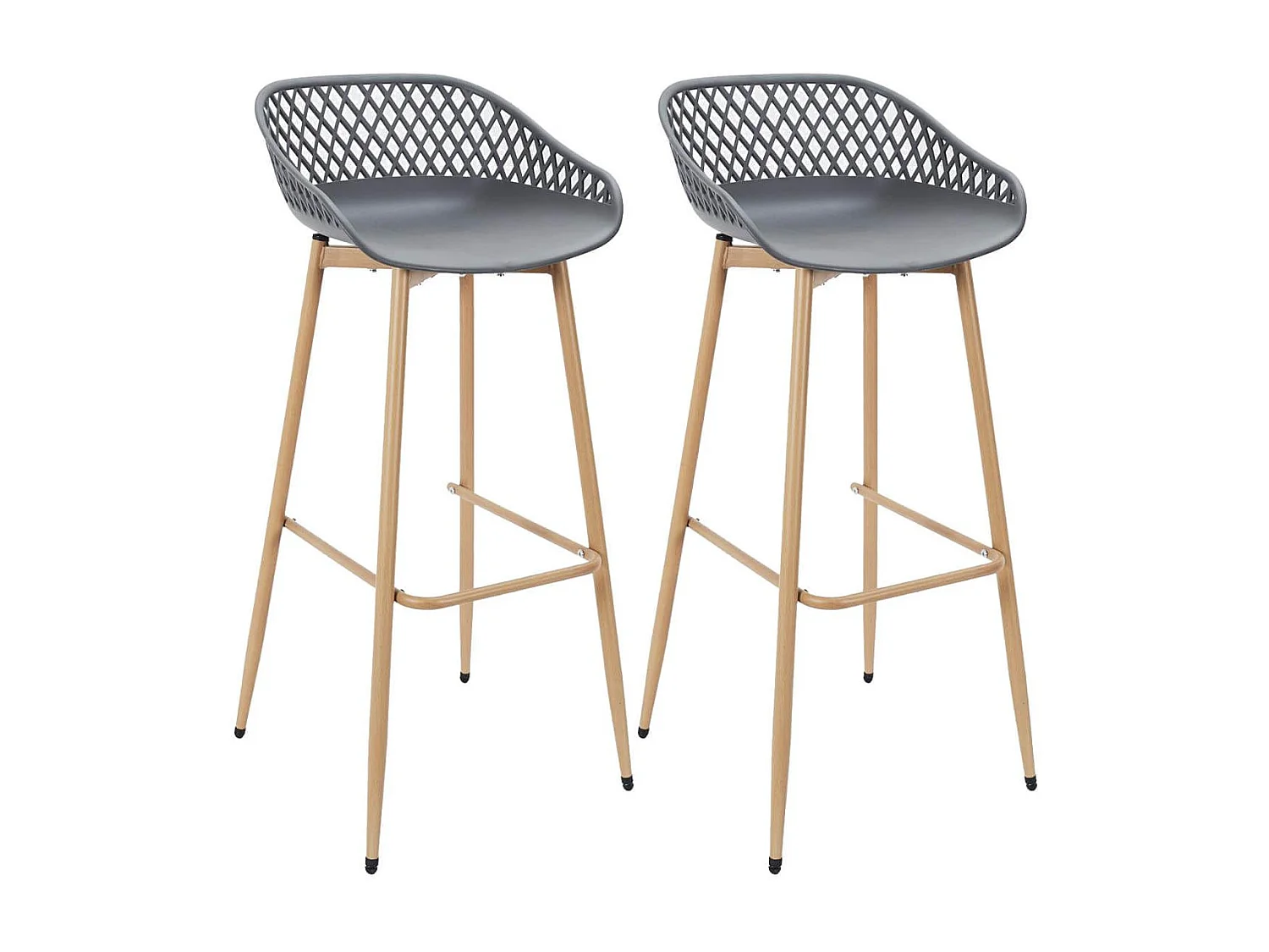 TRESSIE - Lot de 2 Tabourets Gris Pieds Effet Bois Verni