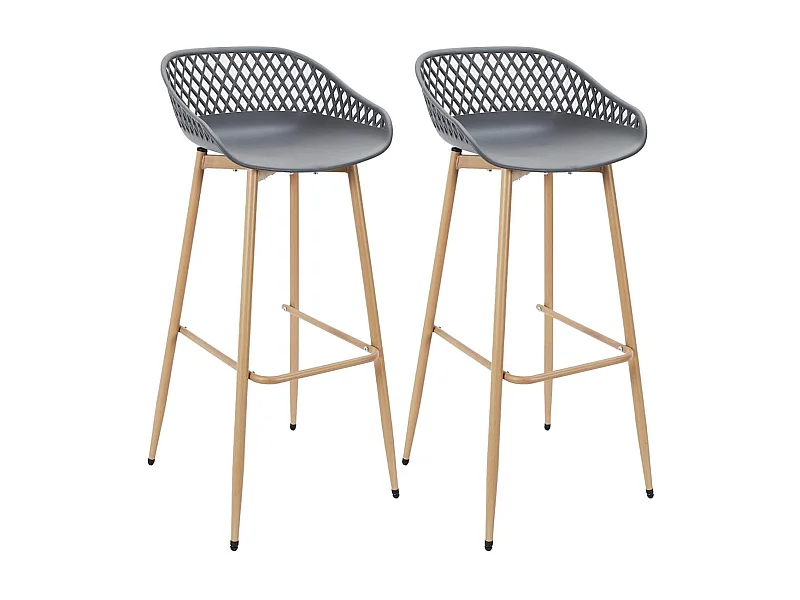 TRESSIE - Lot de 2 Tabourets Gris Pieds Effet Bois Verni