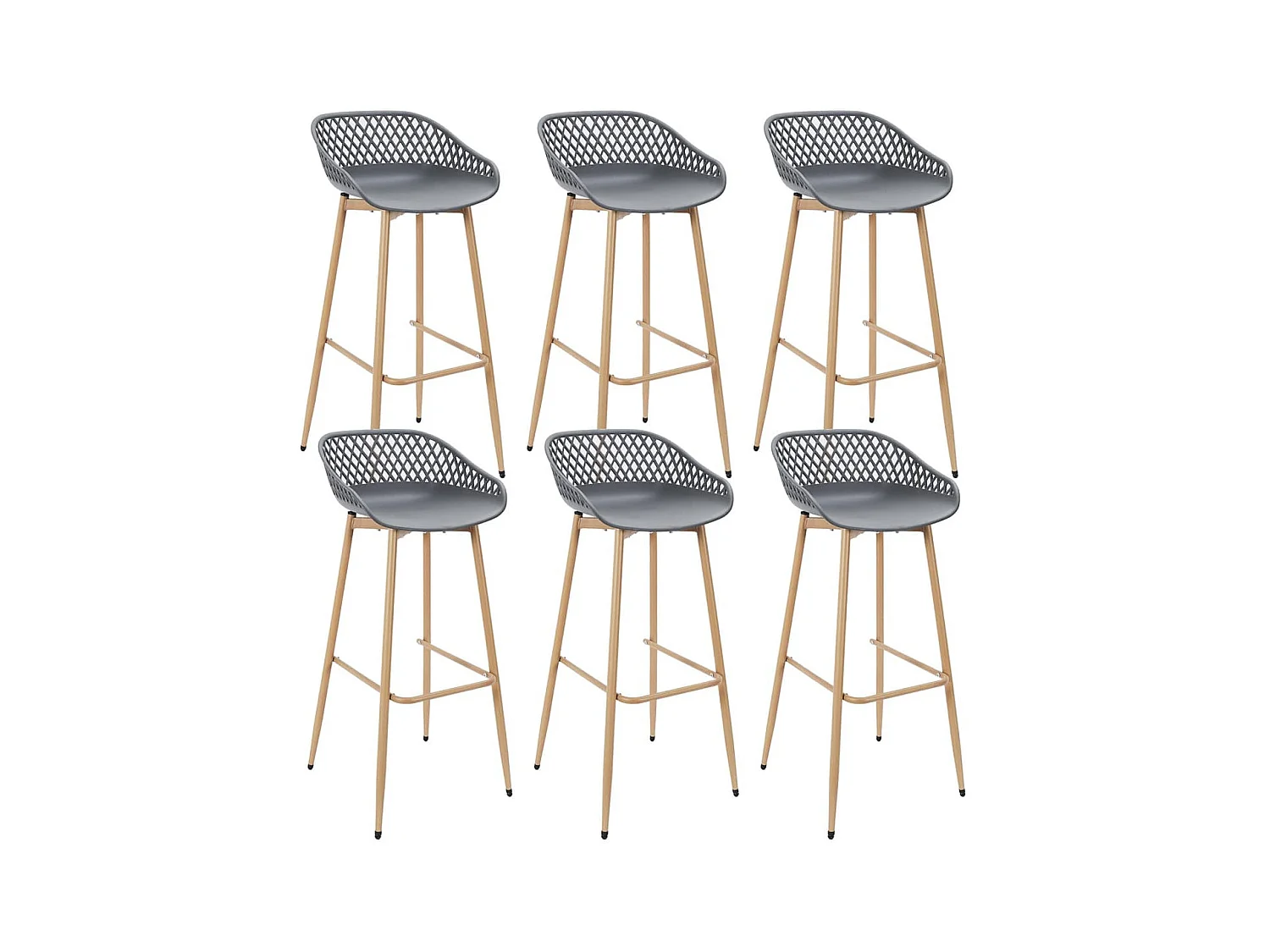 TRESSIE - Lot de 6 Tabourets Gris Pieds Effet Bois Verni