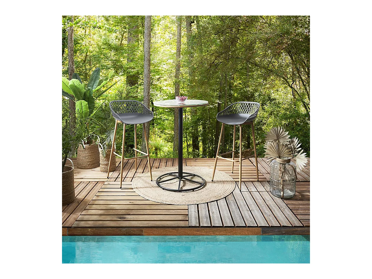 TRESSIE - Lot de 6 Tabourets Gris Pieds Effet Bois Verni