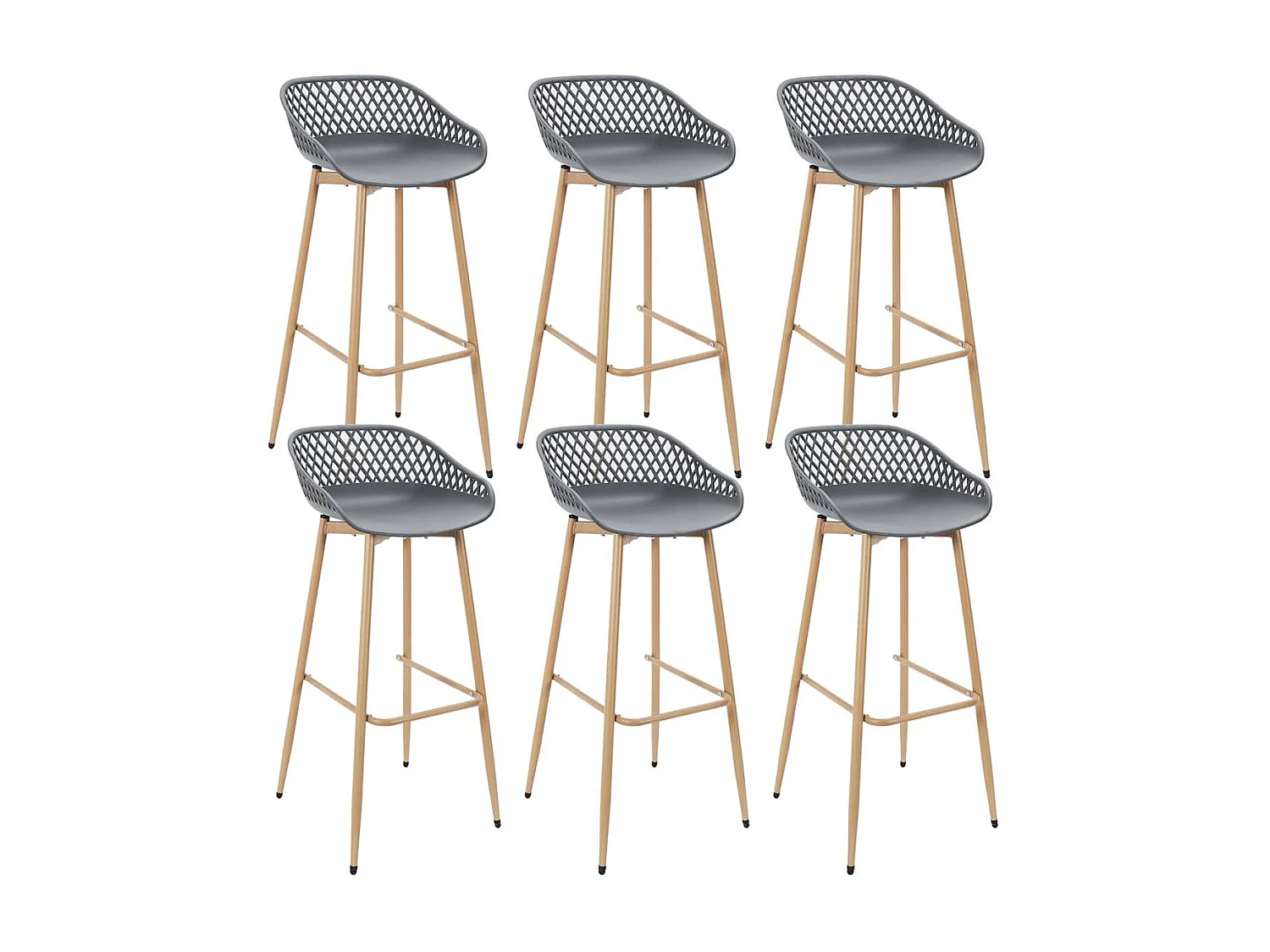 TRESSIE - Lot de 6 Tabourets Gris Pieds Effet Bois Verni