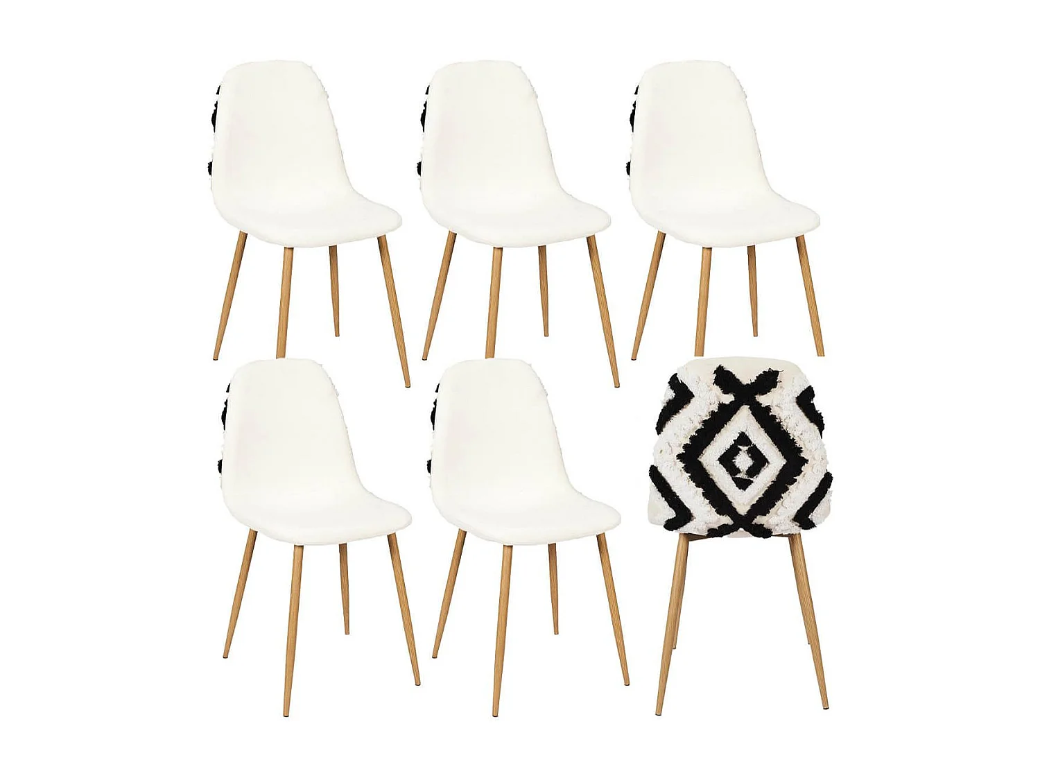 WAP - Lot de 6 Chaises Blanches et Noires Pieds Effet Bois