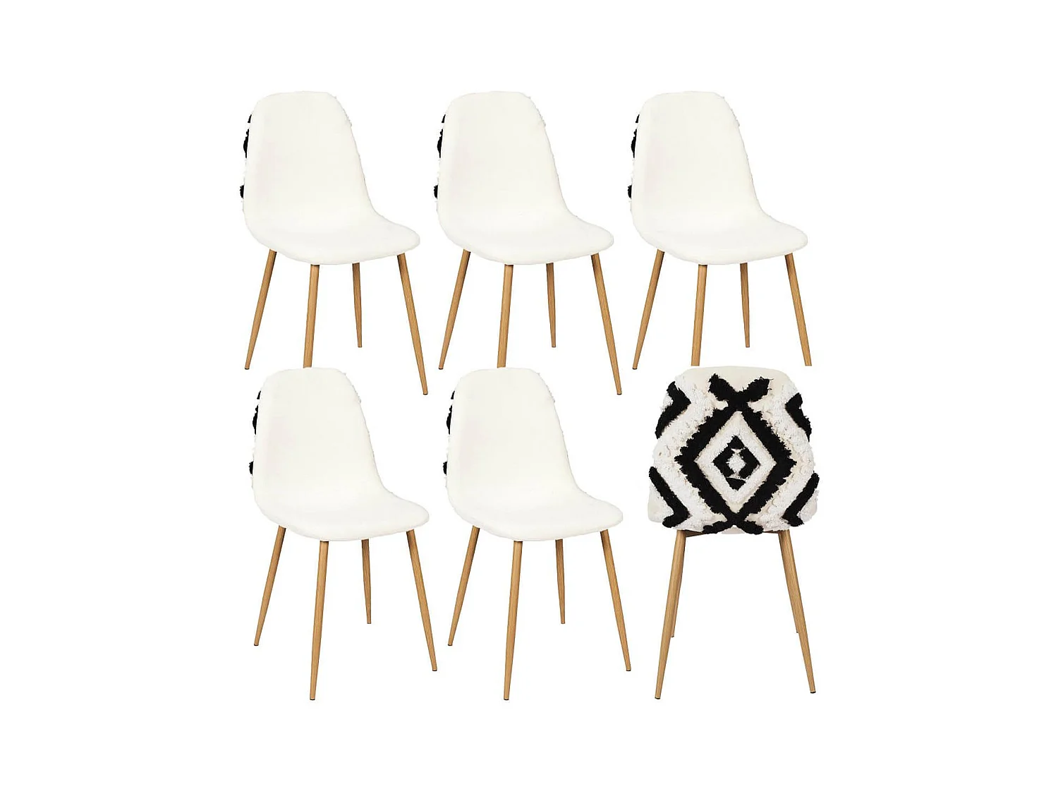WAP - Lot de 6 Chaises Blanches et Noires Pieds Effet Bois