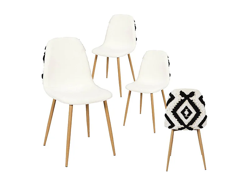 WAP - Lot de 4 Chaises Blanches et Noires Pieds Effet Bois