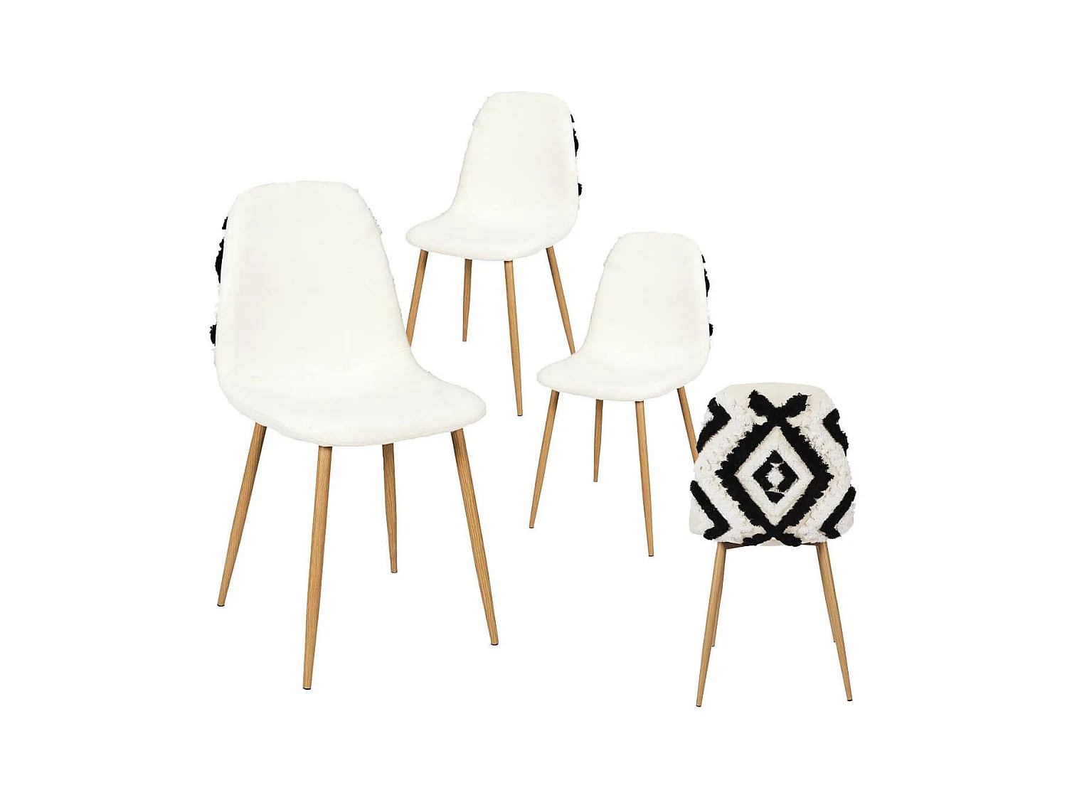 WAP - Lot de 4 Chaises Blanches et Noires Pieds Effet Bois