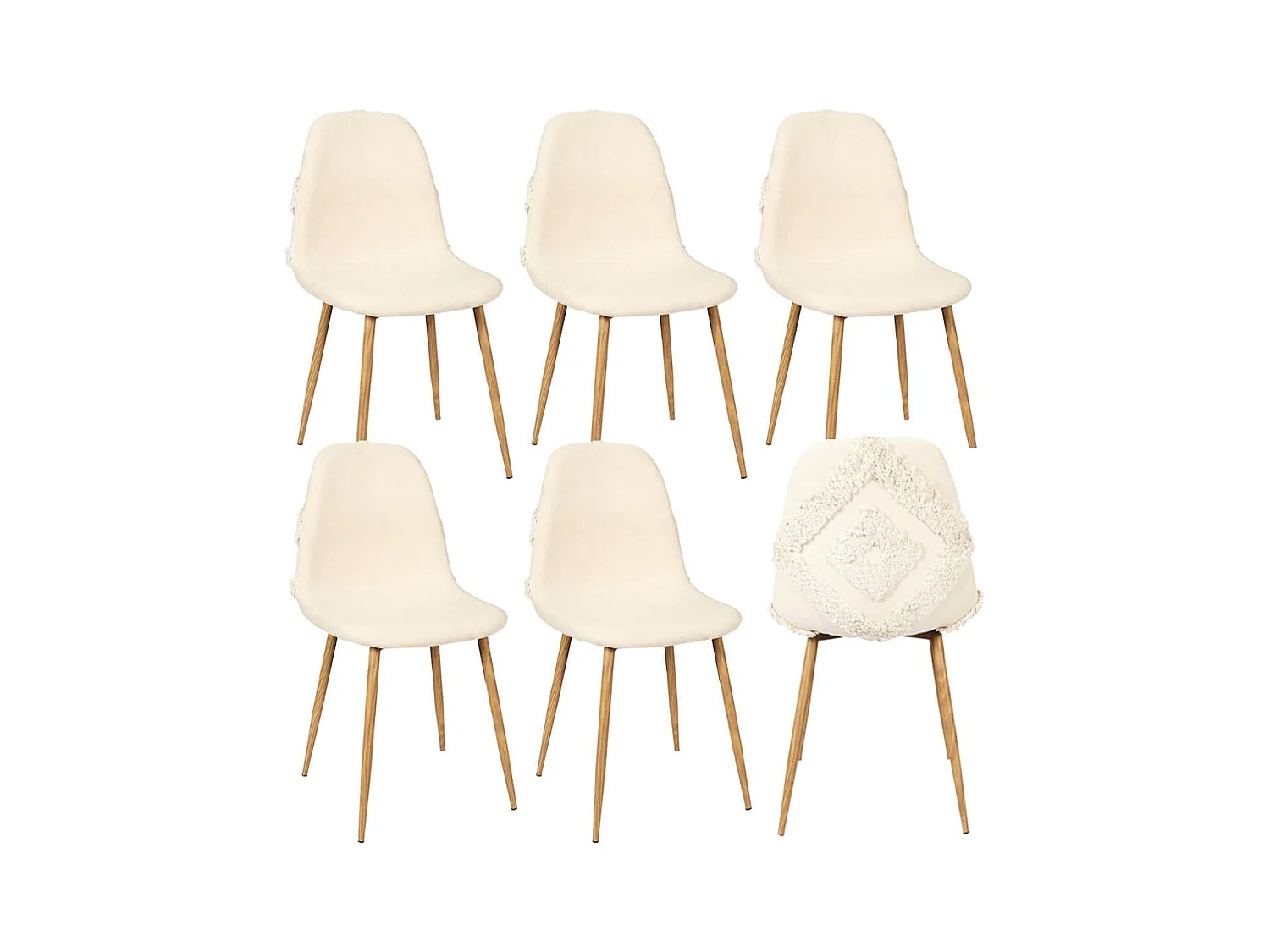 WAP - Lot de 6 Chaises Blanches à Motifs Pieds Effet Bois
