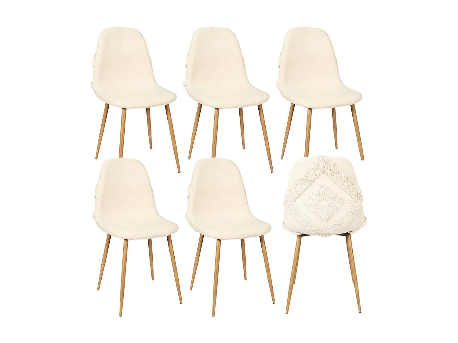 WAP - Lot de 6 Chaises Blanches à Motifs Pieds Effet Bois