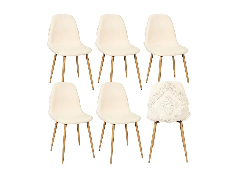 WAP - Lot de 6 Chaises Blanches à Motifs Pieds Effet Bois