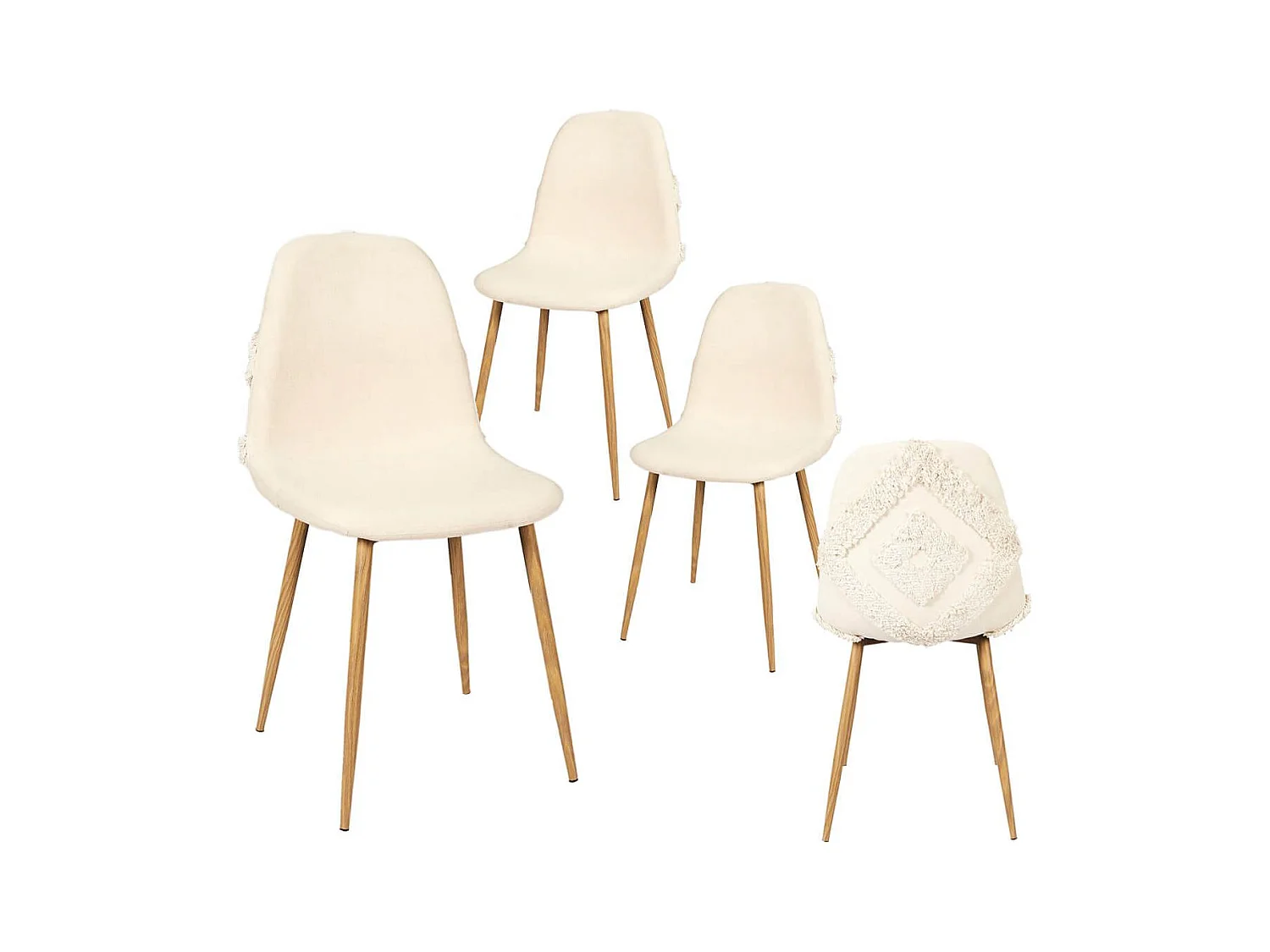 WAP - Lot de 4 Chaises Blanches à Motifs Pieds Effet Bois