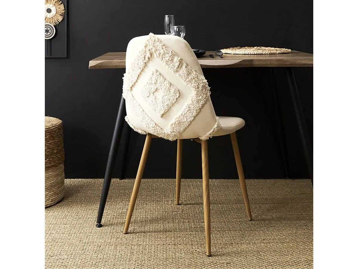 WAP - Lot de 4 Chaises Blanches à Motifs Pieds Effet Bois