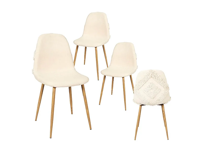 WAP - Lot de 4 Chaises Blanches à Motifs Pieds Effet Bois