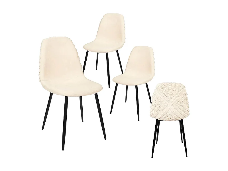WAP - Lot de 4 Chaises Blanches à Motifs Pieds Noirs
