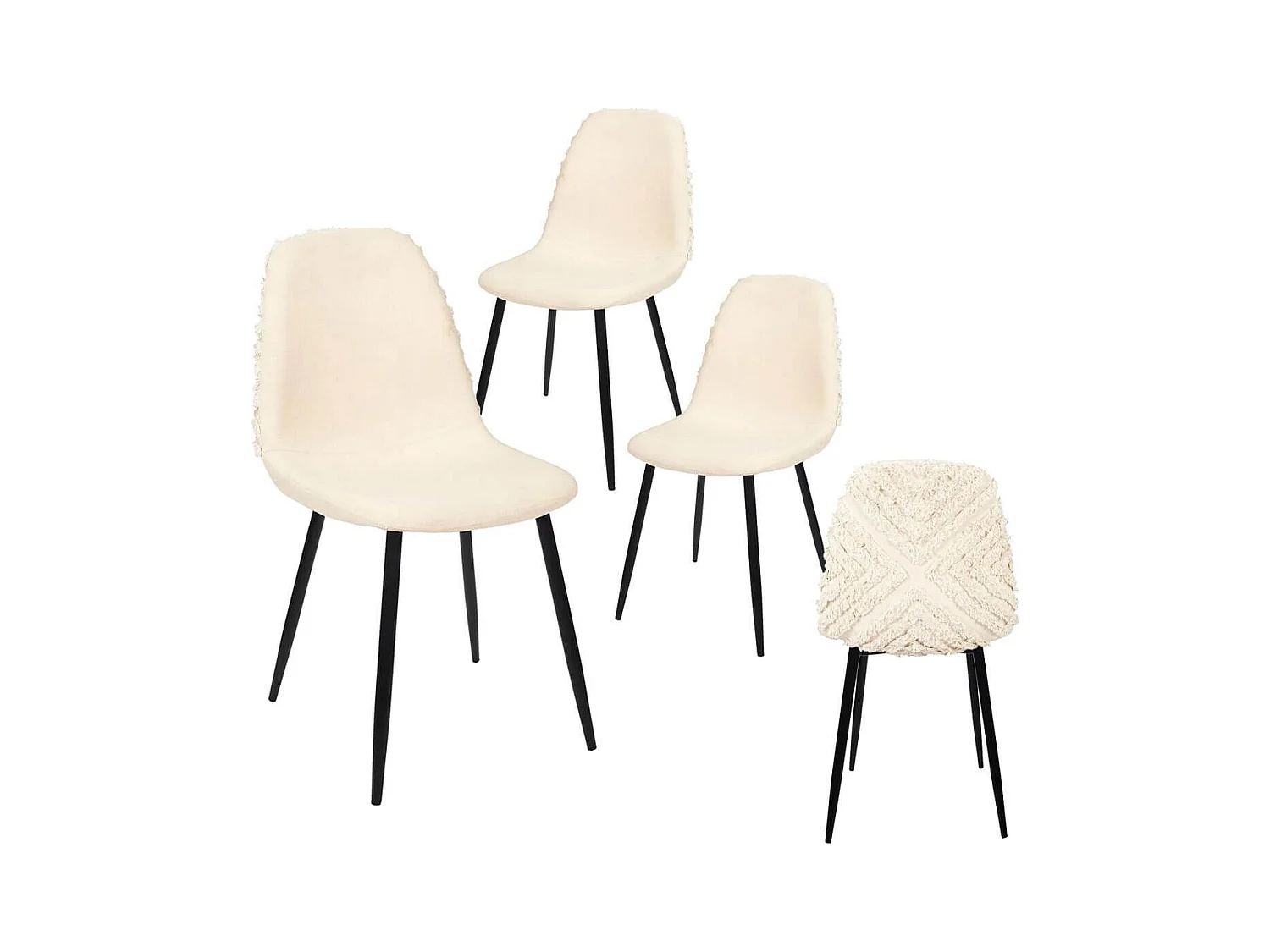 WAP - Lot de 4 Chaises Blanches à Motifs Pieds Noirs