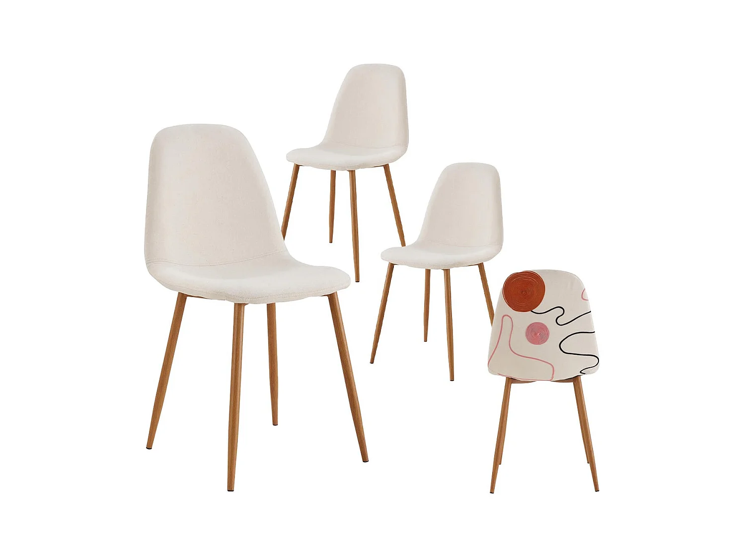 WAP - Lot de 4 Chaises Motifs Colorés Pieds Effet Bois