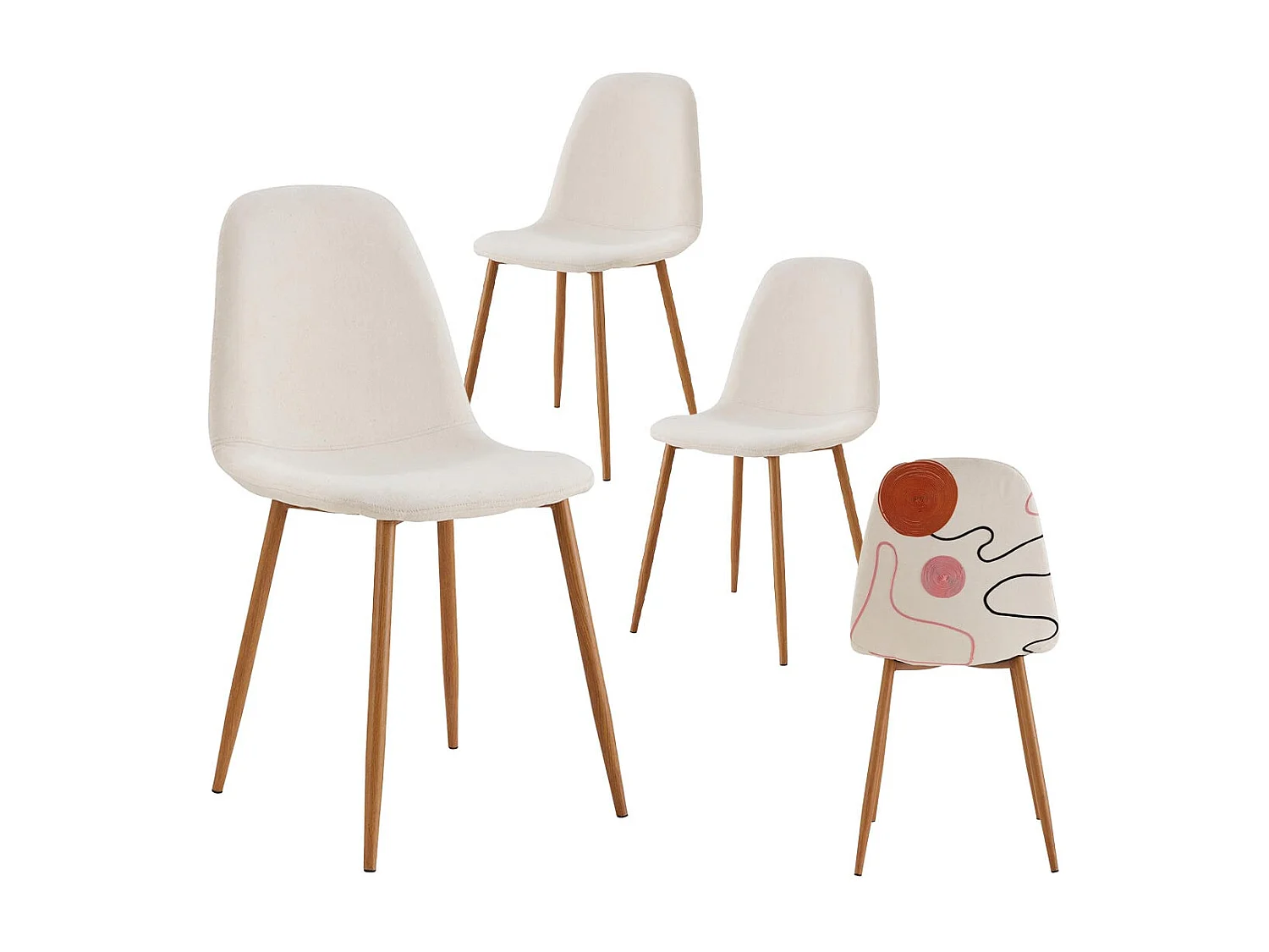 WAP - Lot de 4 Chaises Motifs Colorés Pieds Effet Bois