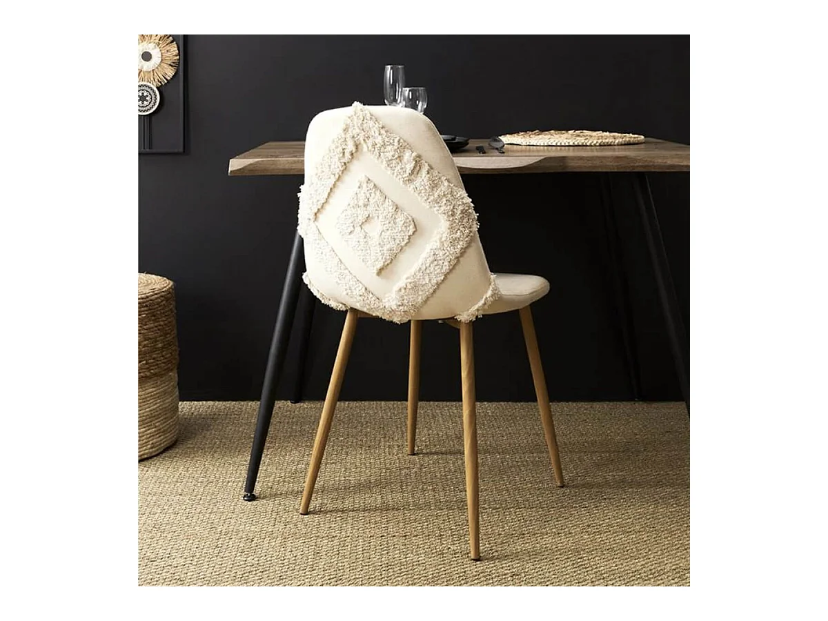 WAP - Lot de 2 Chaises Blanches à Motifs Pieds Effet Bois