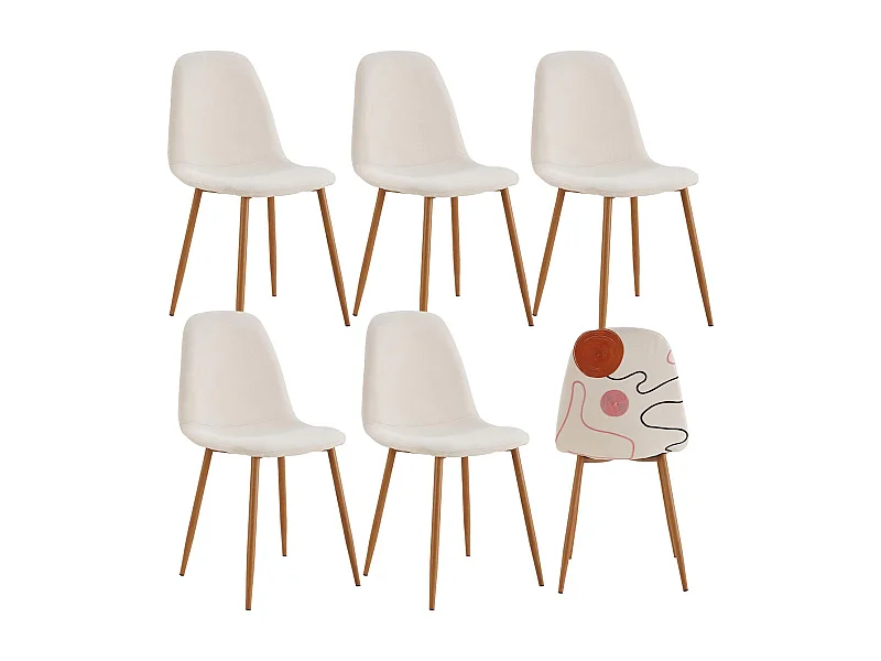 WAP - Lot de 6 Chaises Motifs Colorés Pieds Effet Bois