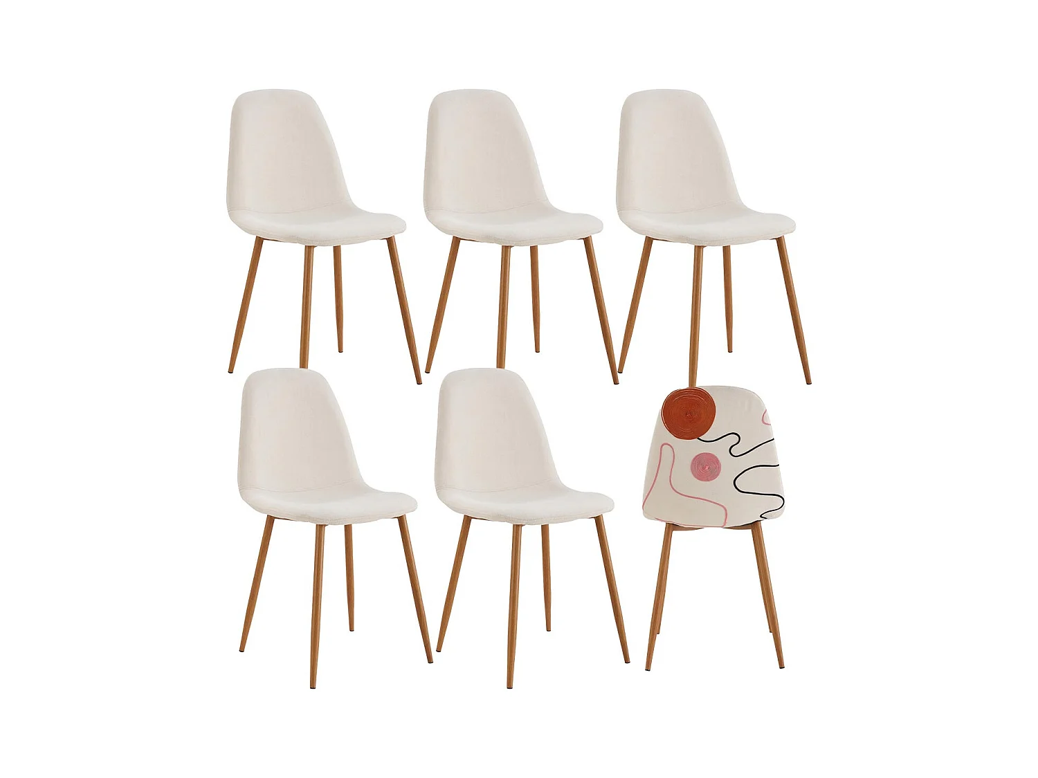WAP - Lot de 6 Chaises Motifs Colorés Pieds Effet Bois