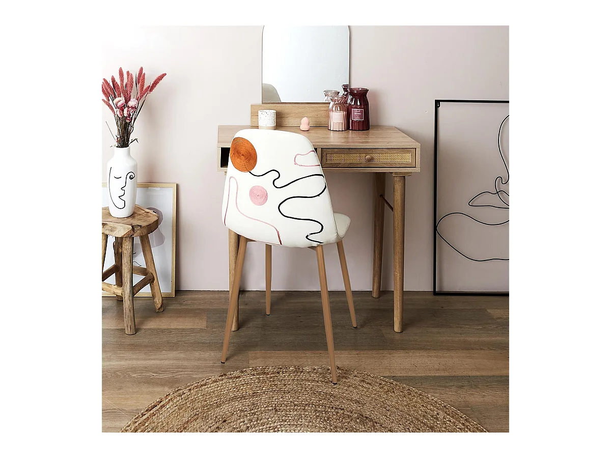 WAP - Lot de 6 Chaises Motifs Colorés Pieds Effet Bois