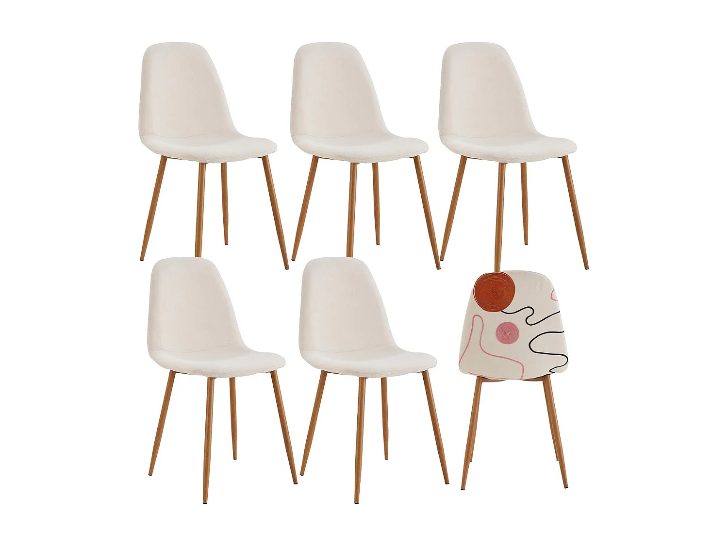 WAP - Lot de 6 Chaises Motifs Colorés Pieds Effet Bois