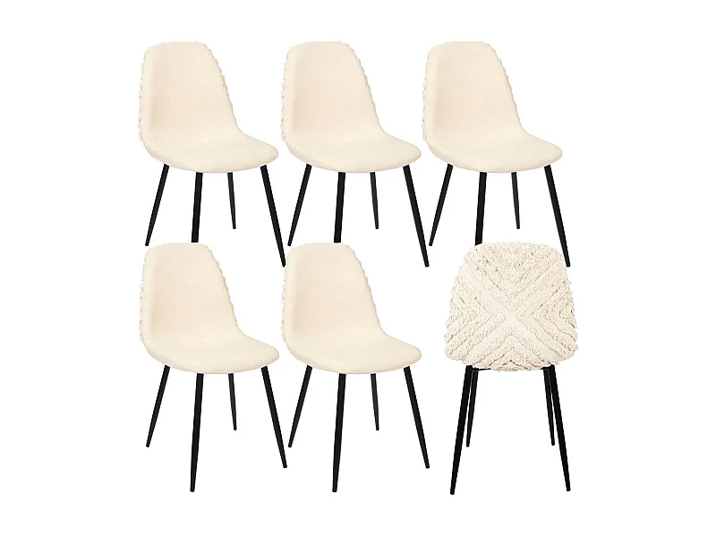 WAP - Lot de 6 Chaises Blanches à Motifs Pieds Noirs