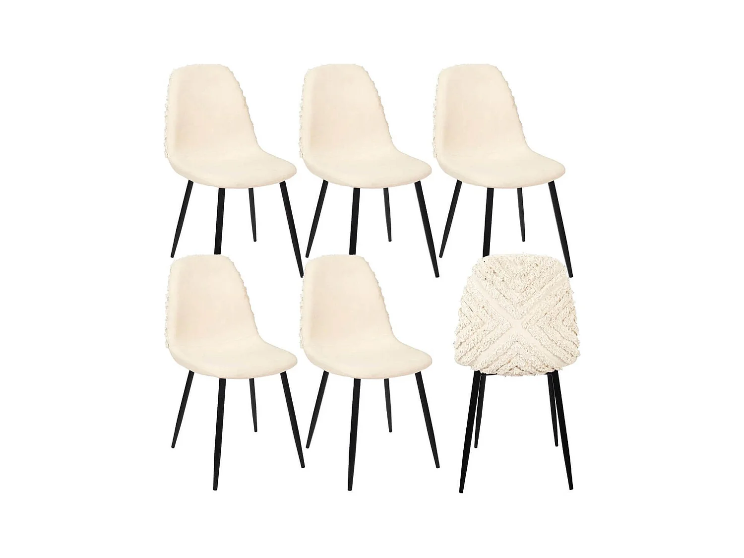 WAP - Lot de 6 Chaises Blanches à Motifs Pieds Noirs