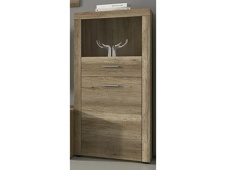 Buffet, meuble de rangement coloris chêne vieilli - Longueur 66 x profondeur 34,60 x hauteur 135 cm