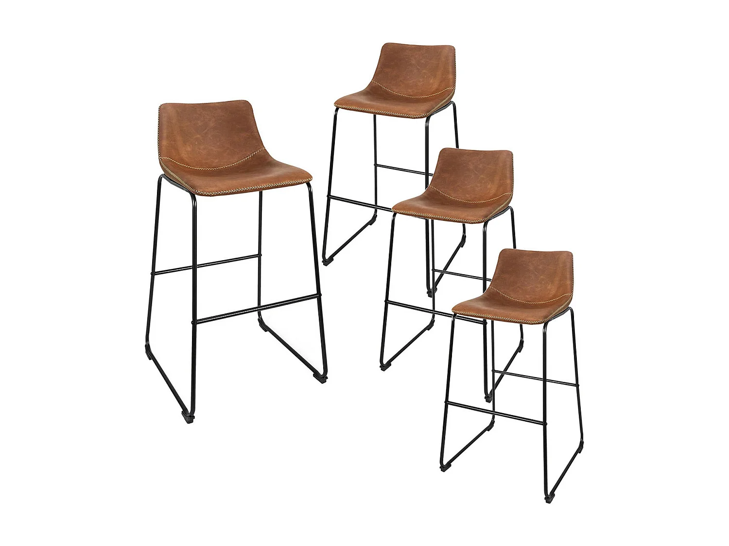 TIANO - Ensemble Table Haute Effet Bois + 4 Tabourets Simili