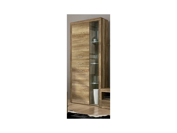 Vitrine, meuble de rangement avec LED coloris chêne vieilli - Longueur 95 x profondeur 34,60 x hauteur 212 cm