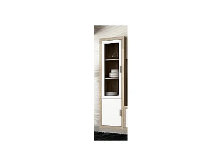 Vitrine, meuble de rangement coloris chêne cambrian, blanc - Longueur 60 x profondeur 34,60 x hauteur 193 cm