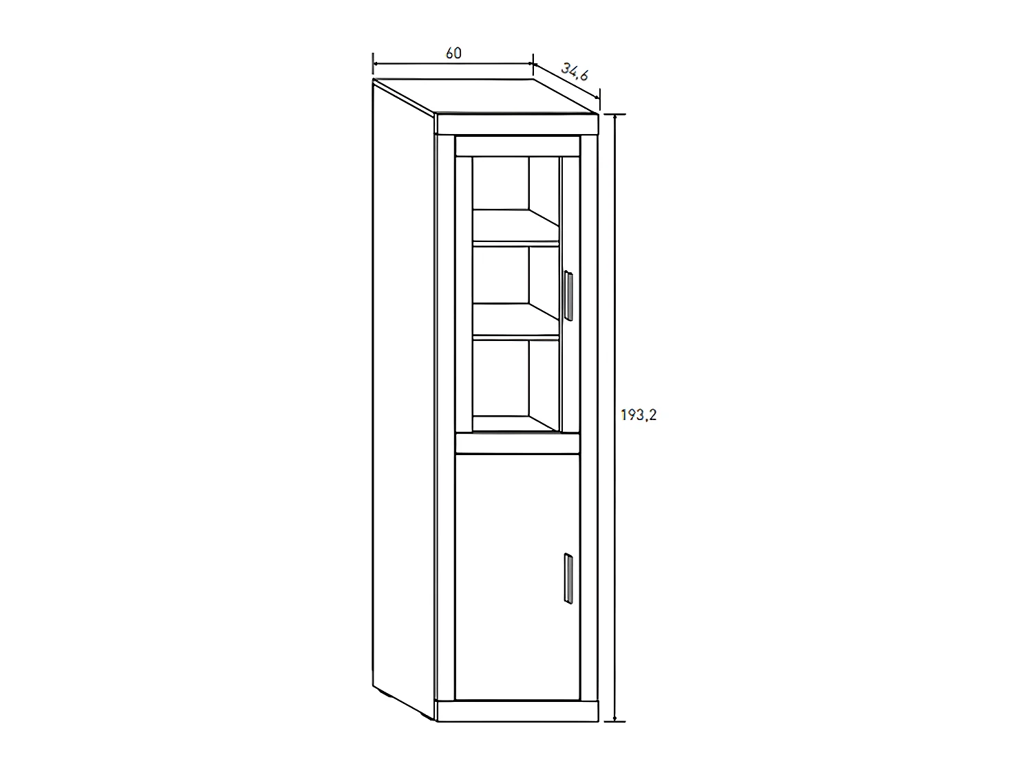 Vitrine, meuble de rangement coloris chêne cambrian, blanc - Longueur 60 x profondeur 34,60 x hauteur 193 cm