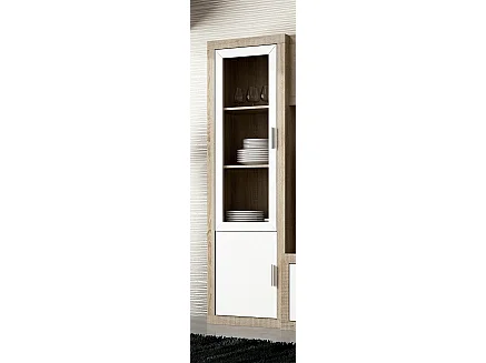 Vitrine, meuble de rangement coloris chêne cambrian, blanc - Longueur 60 x profondeur 34,60 x hauteur 193 cm