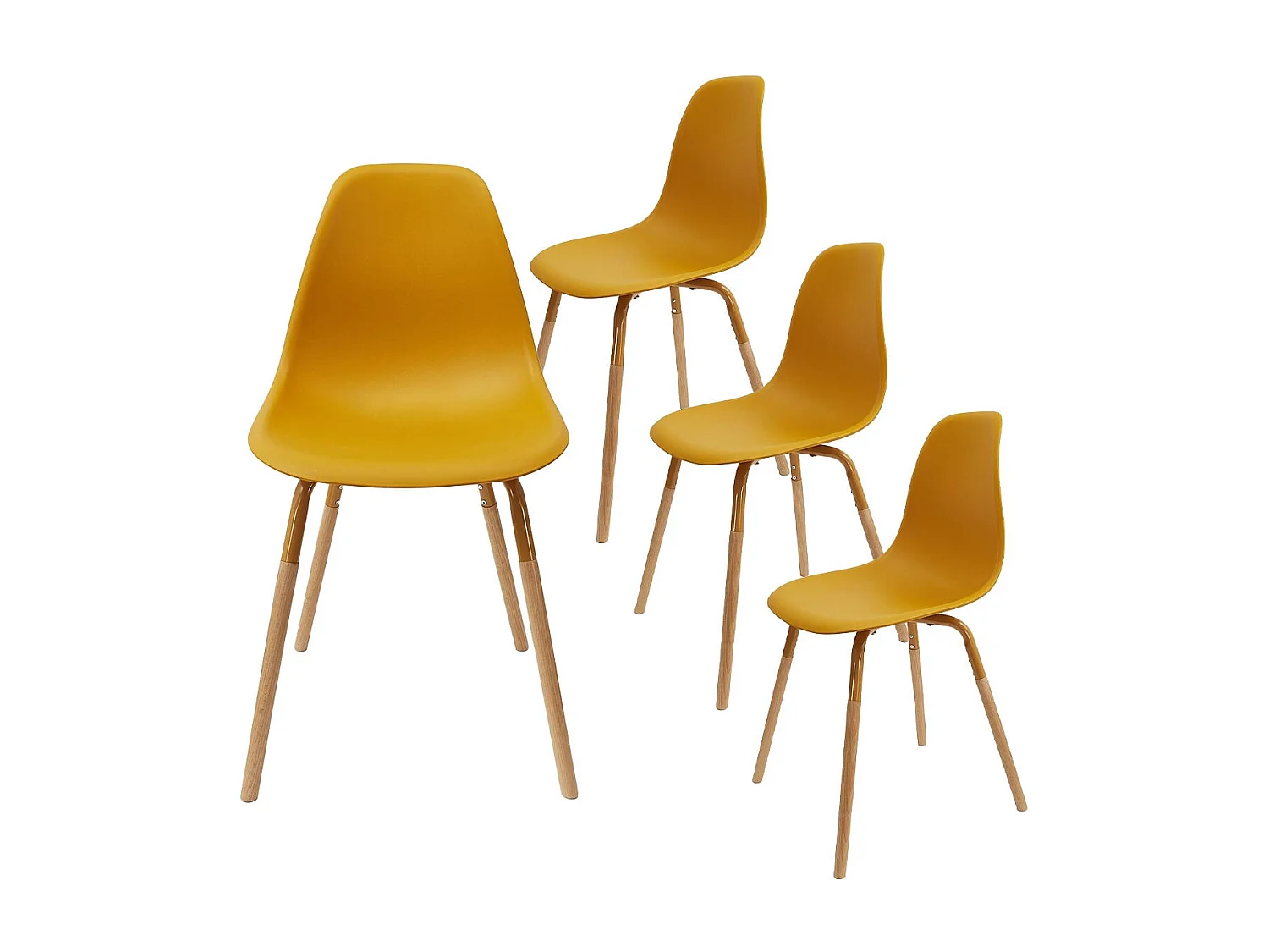 VERANA - Ensemble Table en Verre + 4 Chaises PP Jaune