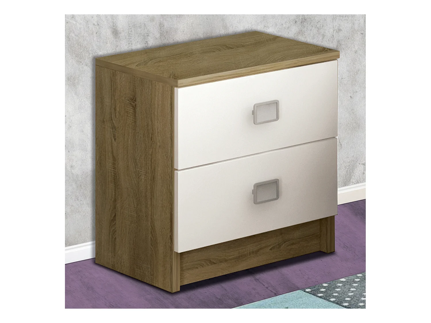 Table de nuit/ table de chevet coloris Chêne cambrian/blanc - Longueur 43,2 x profondeur 33,5 x hauteur 43,5 cm