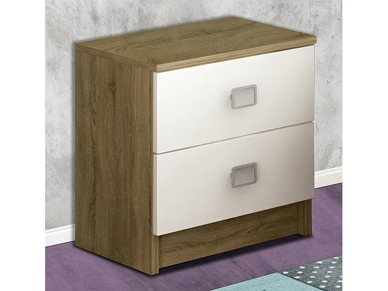 Table de nuit/ table de chevet coloris Chêne cambrian/blanc - Longueur 43,2 x profondeur 33,5 x hauteur 43,5 cm