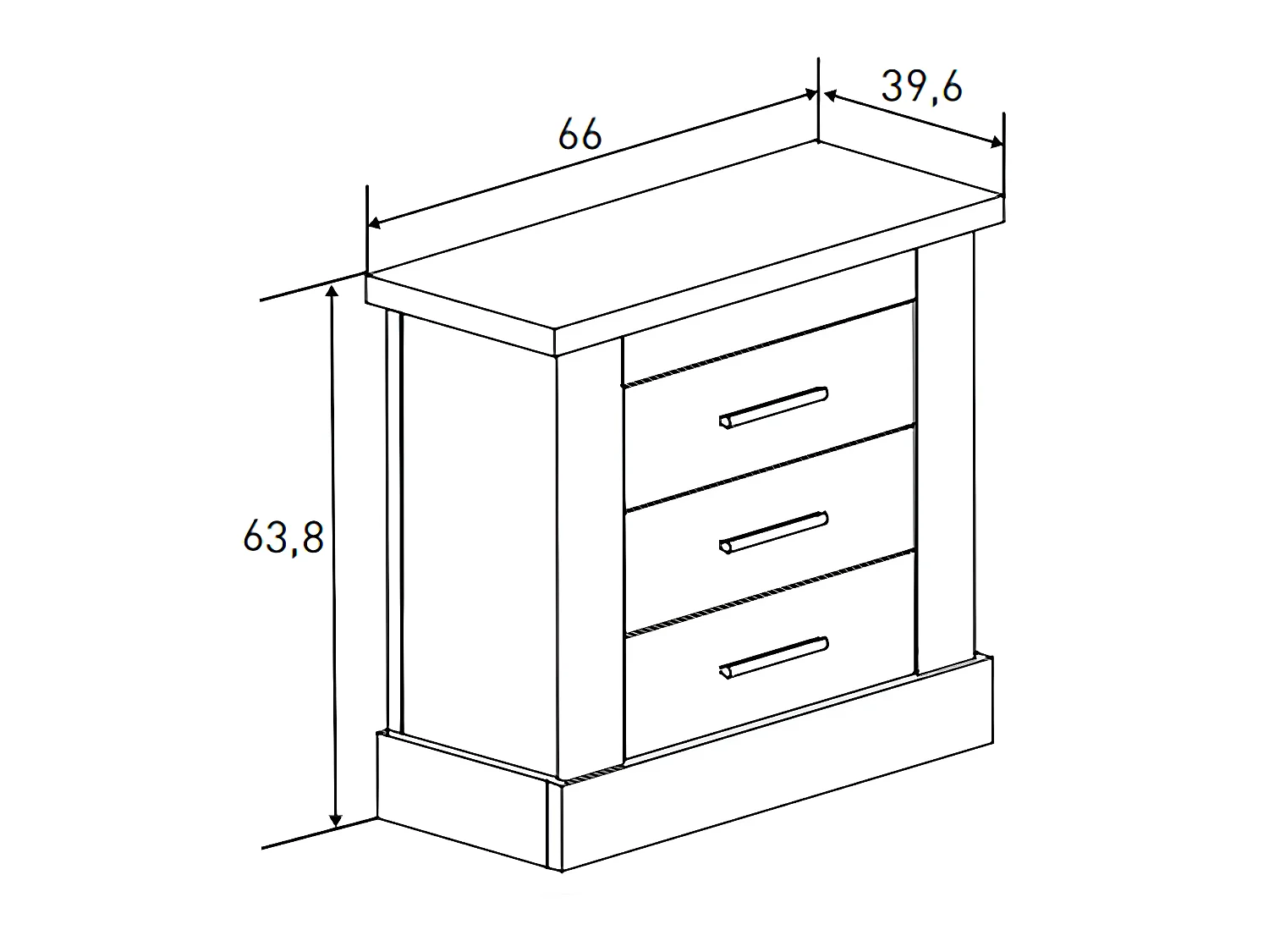 Table de nuit/ table de chevet coloris chêne cambrian, blanc - Longueur 66 x profondeur 39,6 x hauteur 63,8 cm