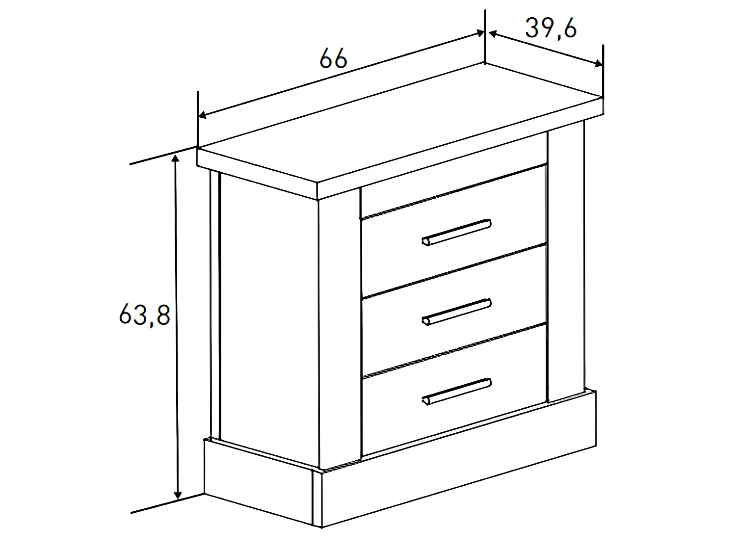 Table de nuit/ table de chevet coloris chêne cambrian, blanc - Longueur 66 x profondeur 39,6 x hauteur 63,8 cm