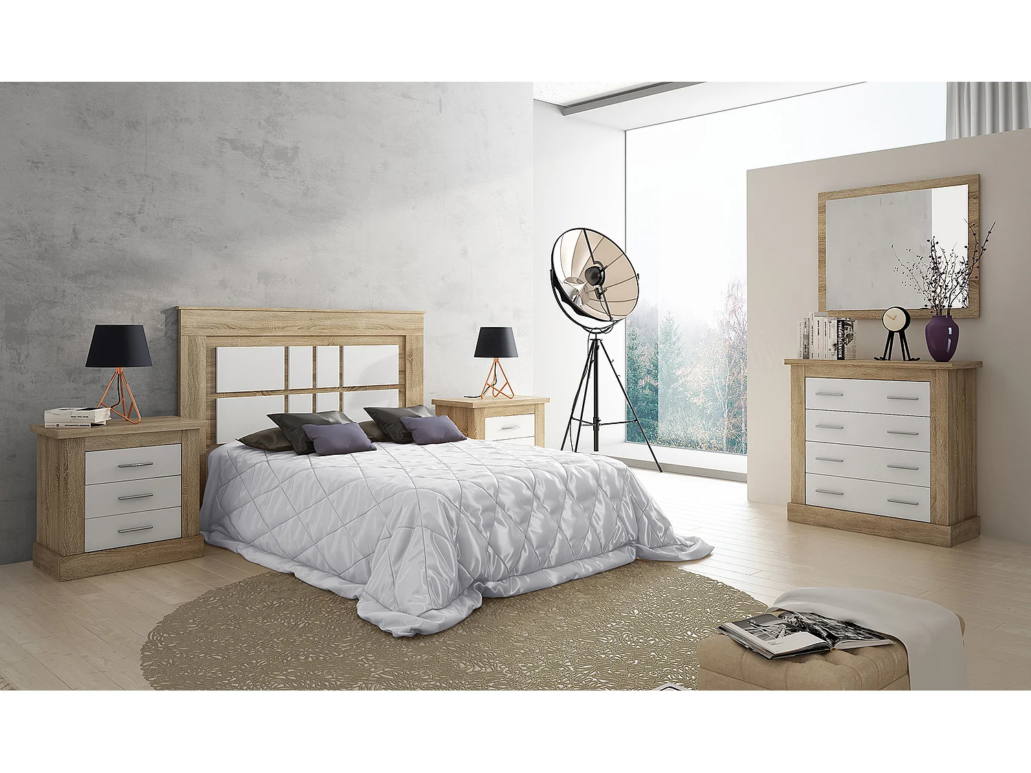 Table de nuit/ table de chevet coloris chêne cambrian, blanc - Longueur 66 x profondeur 39,6 x hauteur 63,8 cm