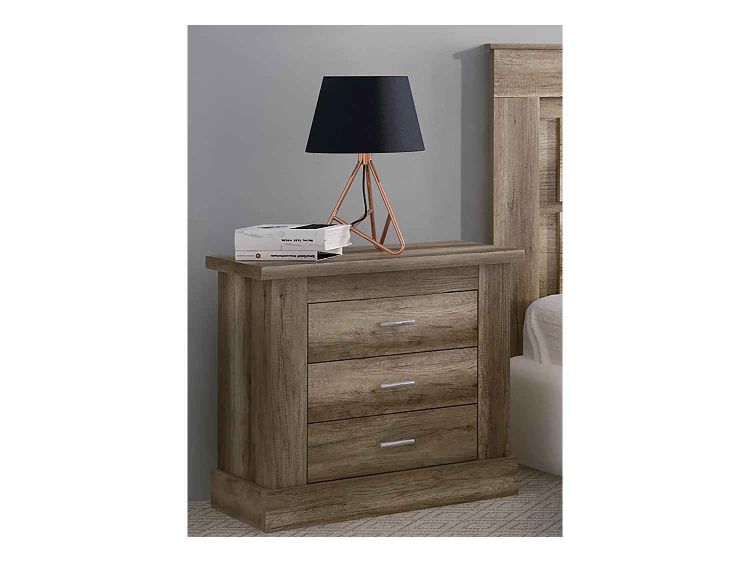 Table de nuit/ table de chevet coloris chêne vieilli - Longueur 66 x profondeur 39,6 x hauteur 63,8 cm