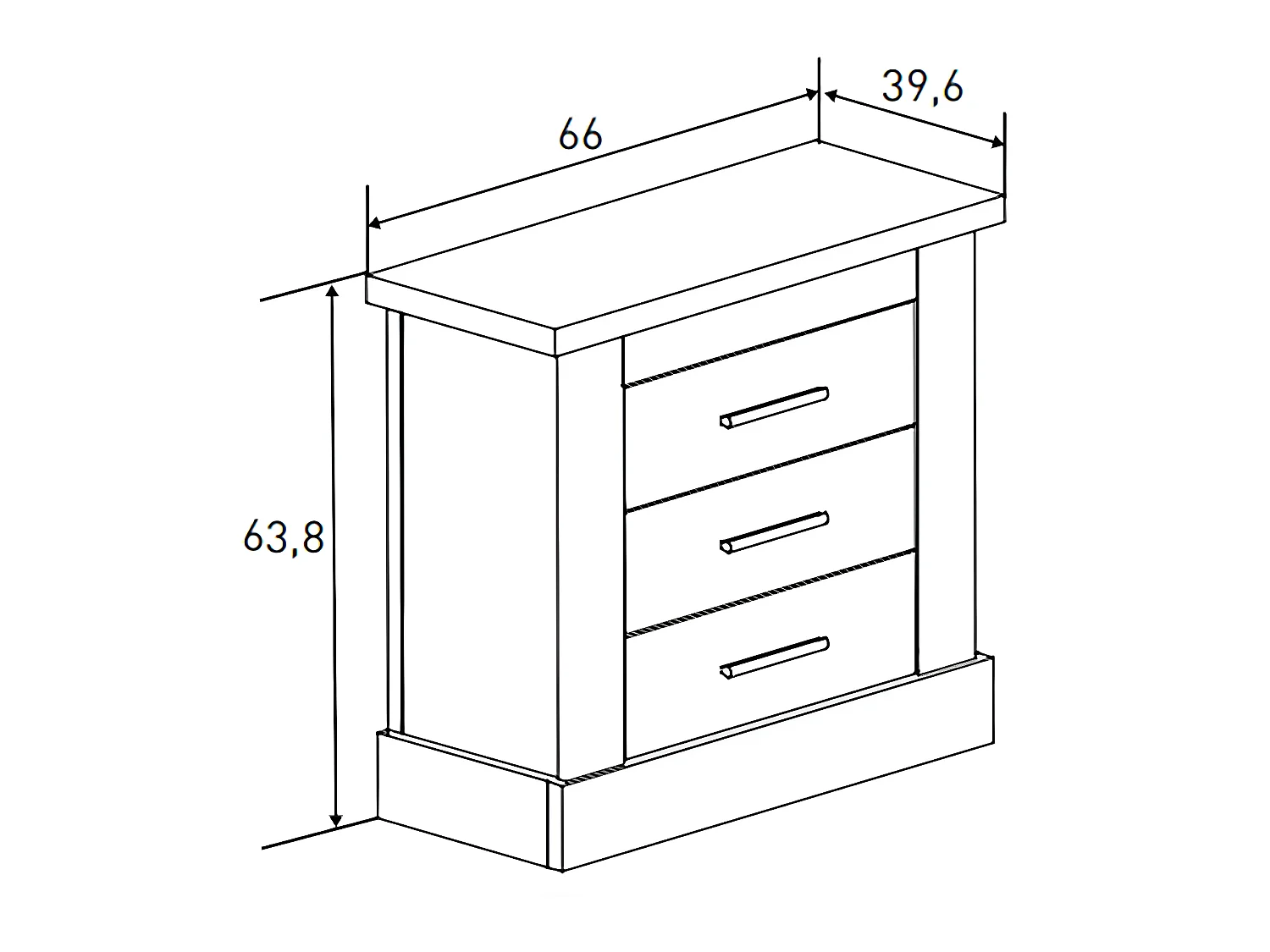 Table de nuit/ table de chevet coloris chêne vieilli - Longueur 66 x profondeur 39,6 x hauteur 63,8 cm