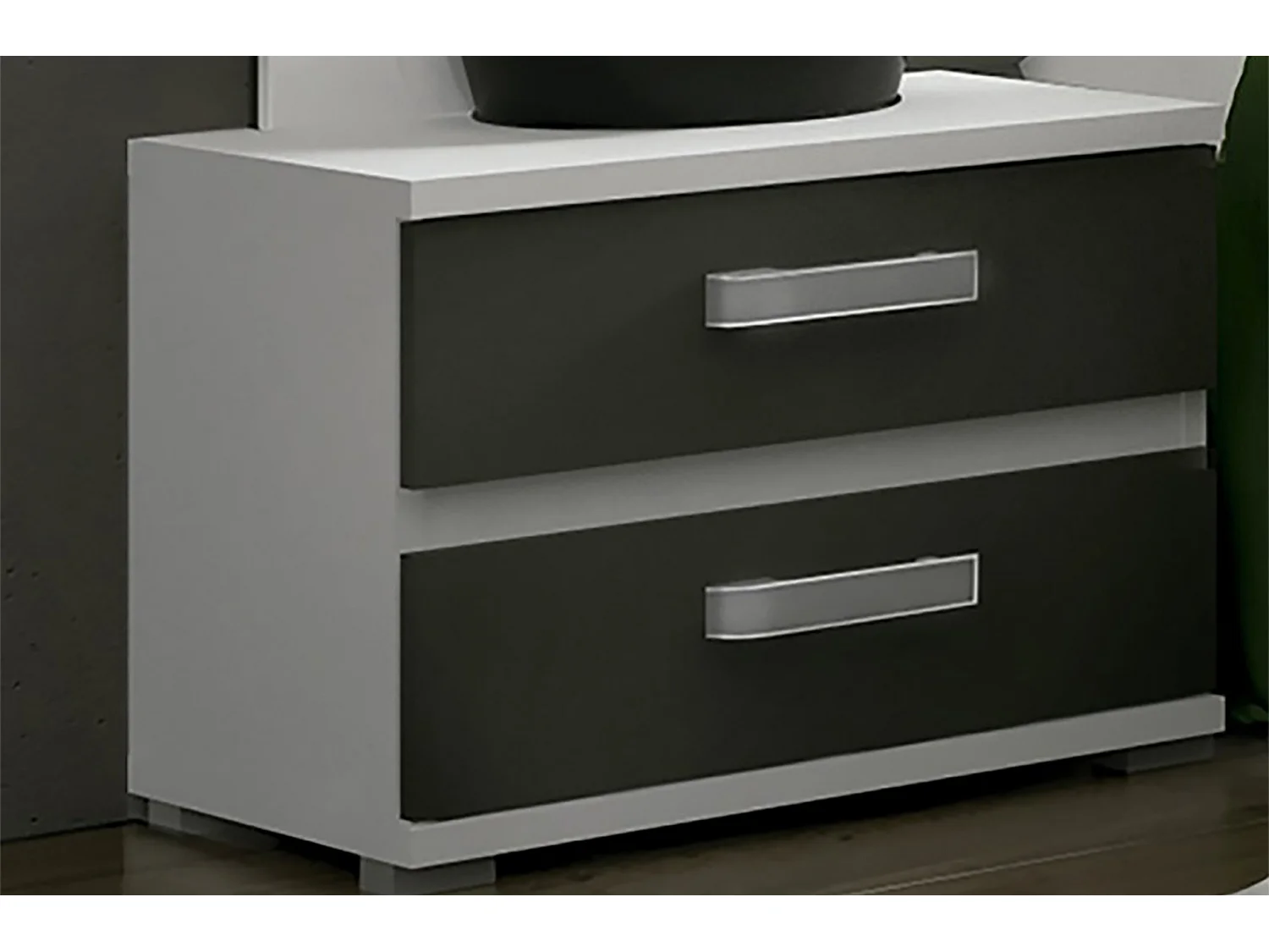 Table de chevet, table de nuit coloris blanc, graphite - Longueur 60 x Profondeur 39,60 x Hauteur 50 cm