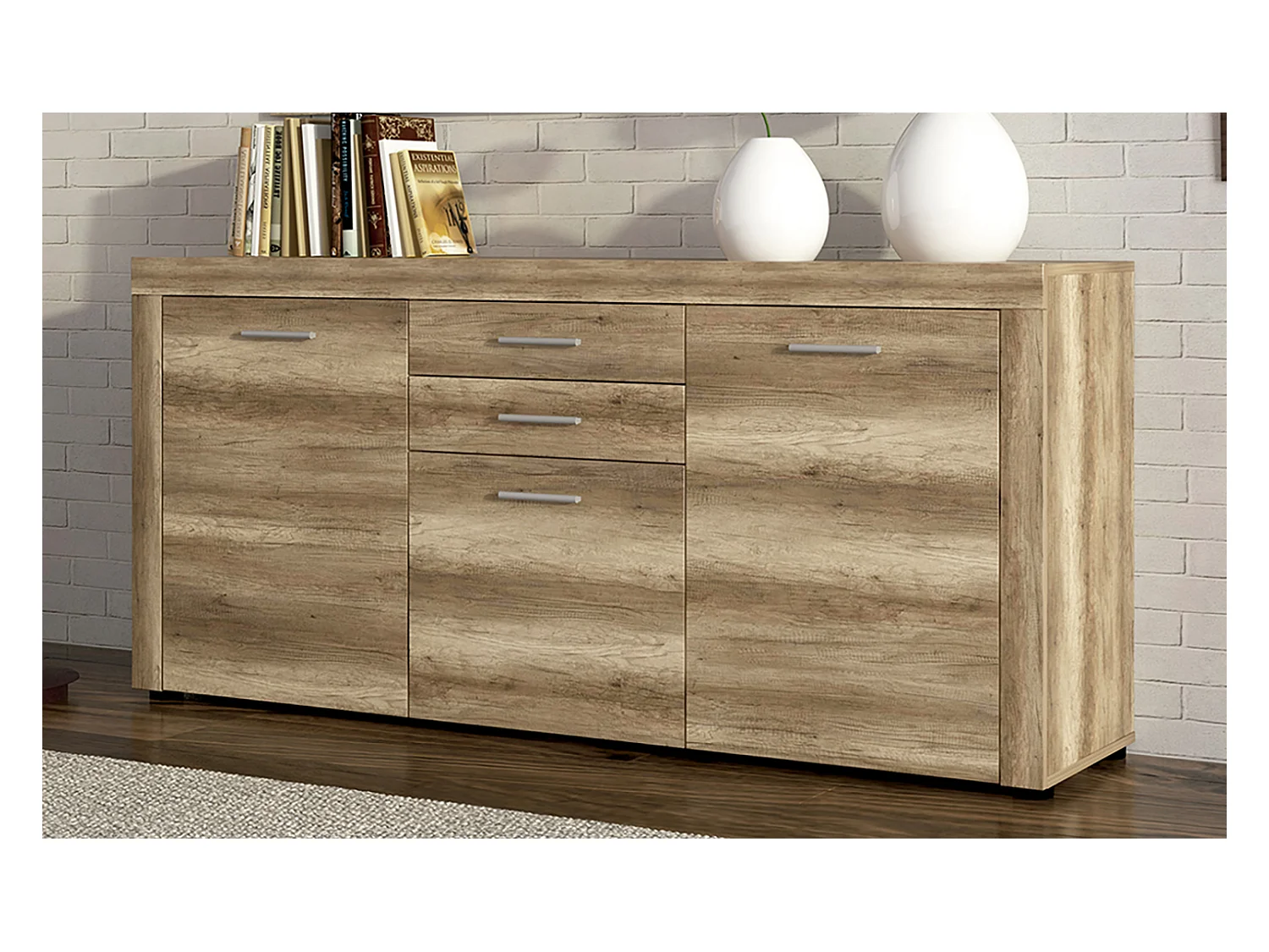 Buffet, meuble de rangement coloris chêne vieilli - Longueur 166,80 x profondeur 41 x hauteur 77 cm