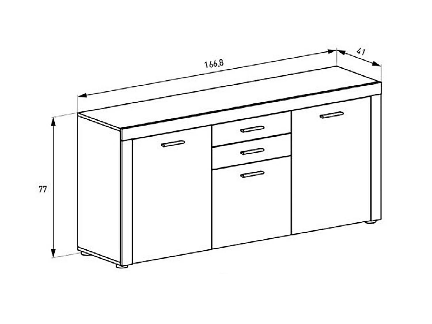 Buffet, meuble de rangement coloris chêne vieilli - Longueur 166,80 x profondeur 41 x hauteur 77 cm
