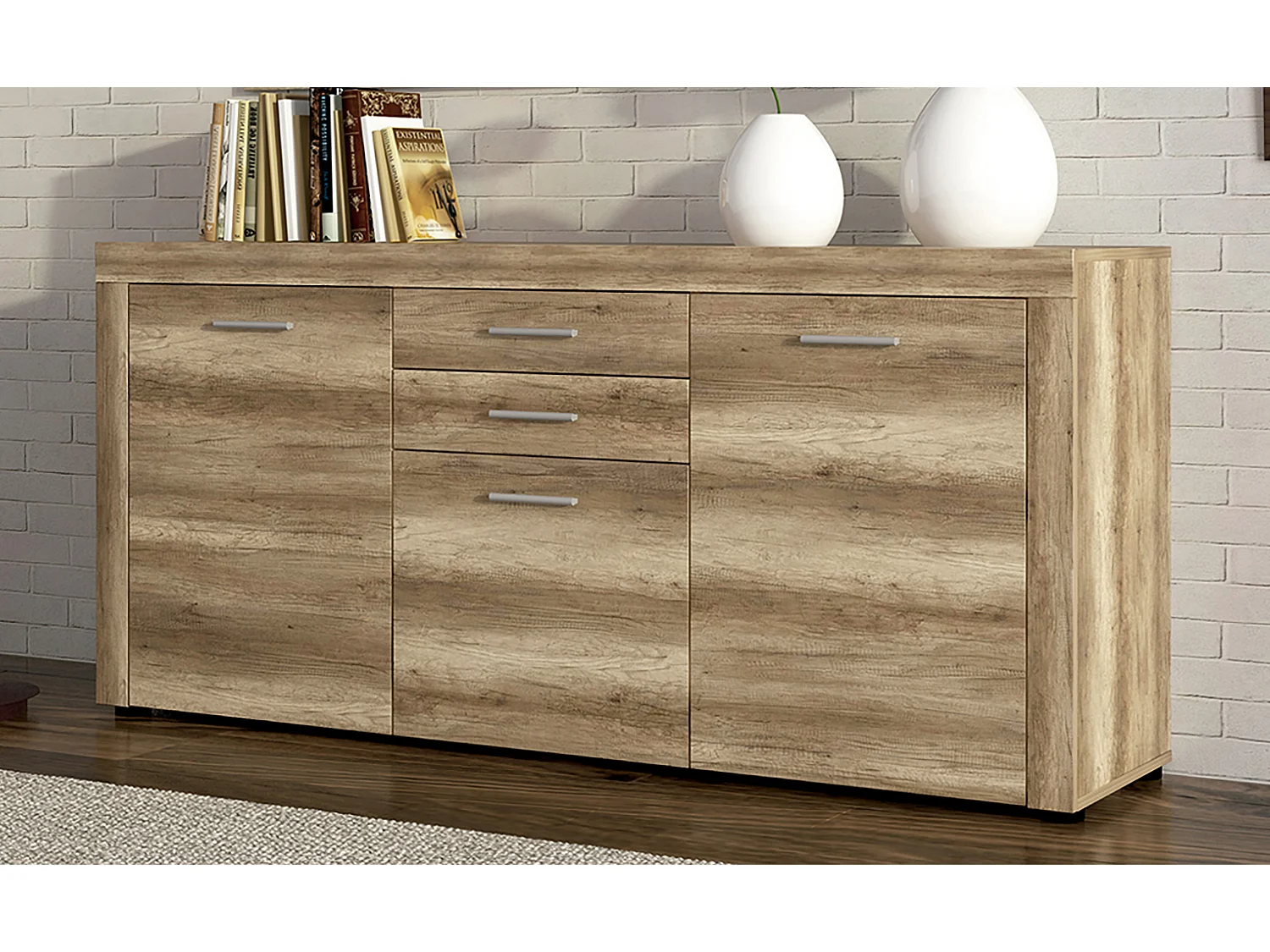 Buffet, meuble de rangement coloris chêne vieilli - Longueur 166,80 x profondeur 41 x hauteur 77 cm