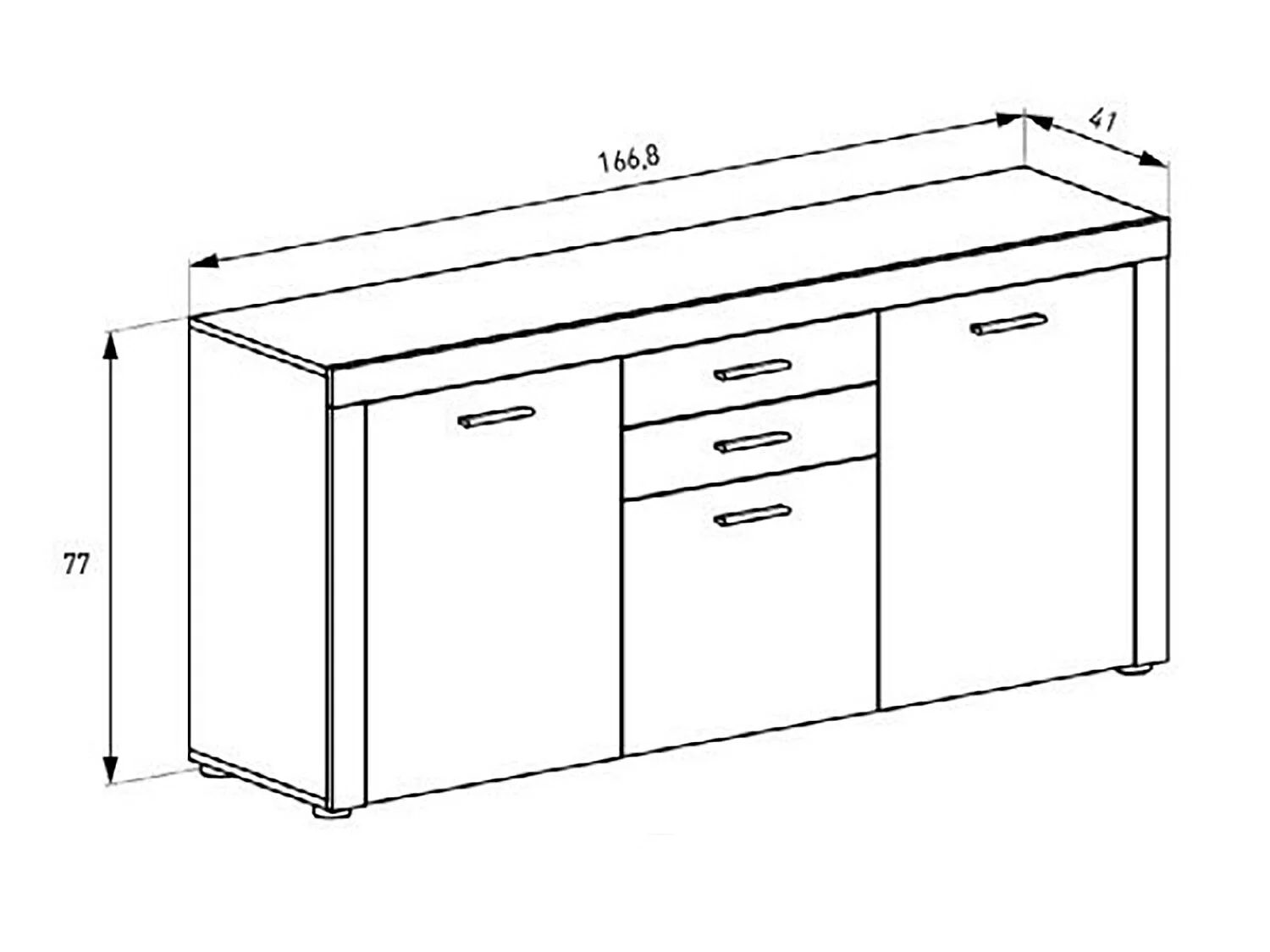 Buffet, meuble de rangement coloris chêne vieilli - Longueur 166,80 x profondeur 41 x hauteur 77 cm