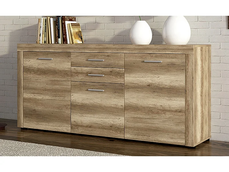 Buffet, meuble de rangement coloris chêne vieilli - Longueur 166,80 x profondeur 41 x hauteur 77 cm