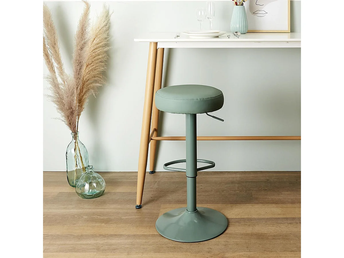 SMIDO - Lot de 2 Tabourets Réglables Simili Vert