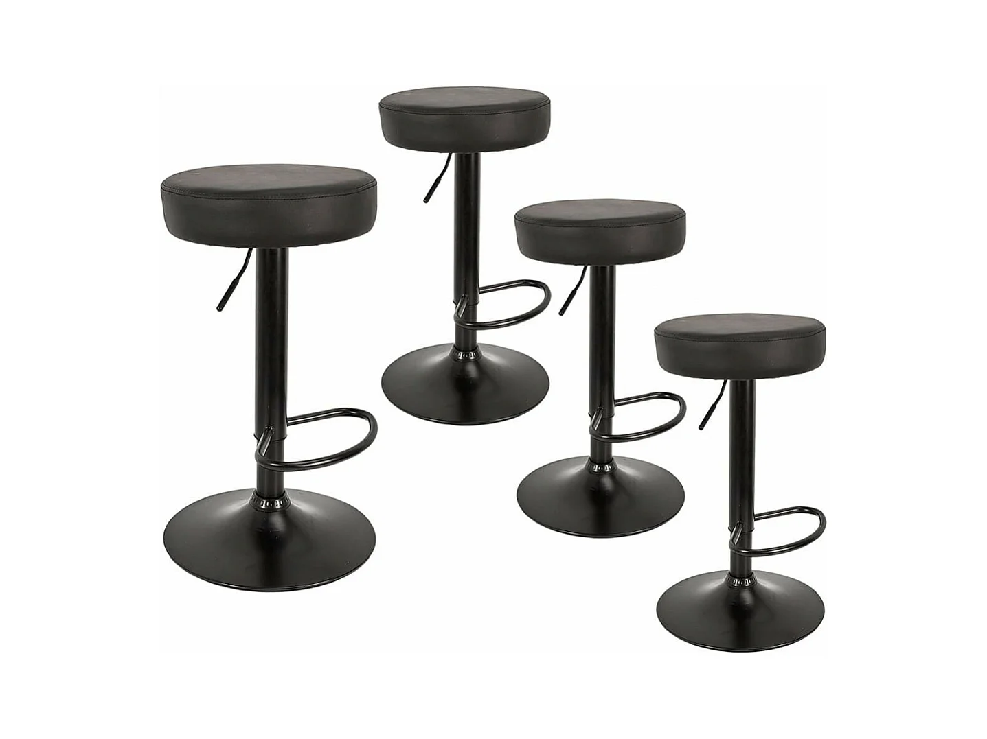 SMIDO - Lot de 4 Tabourets Réglables Simili Noir